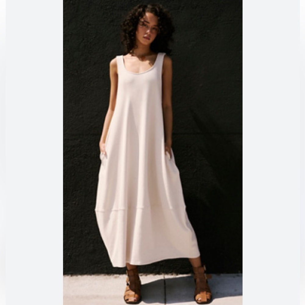 Free People Cream Sleeveless Midi Tank Dress